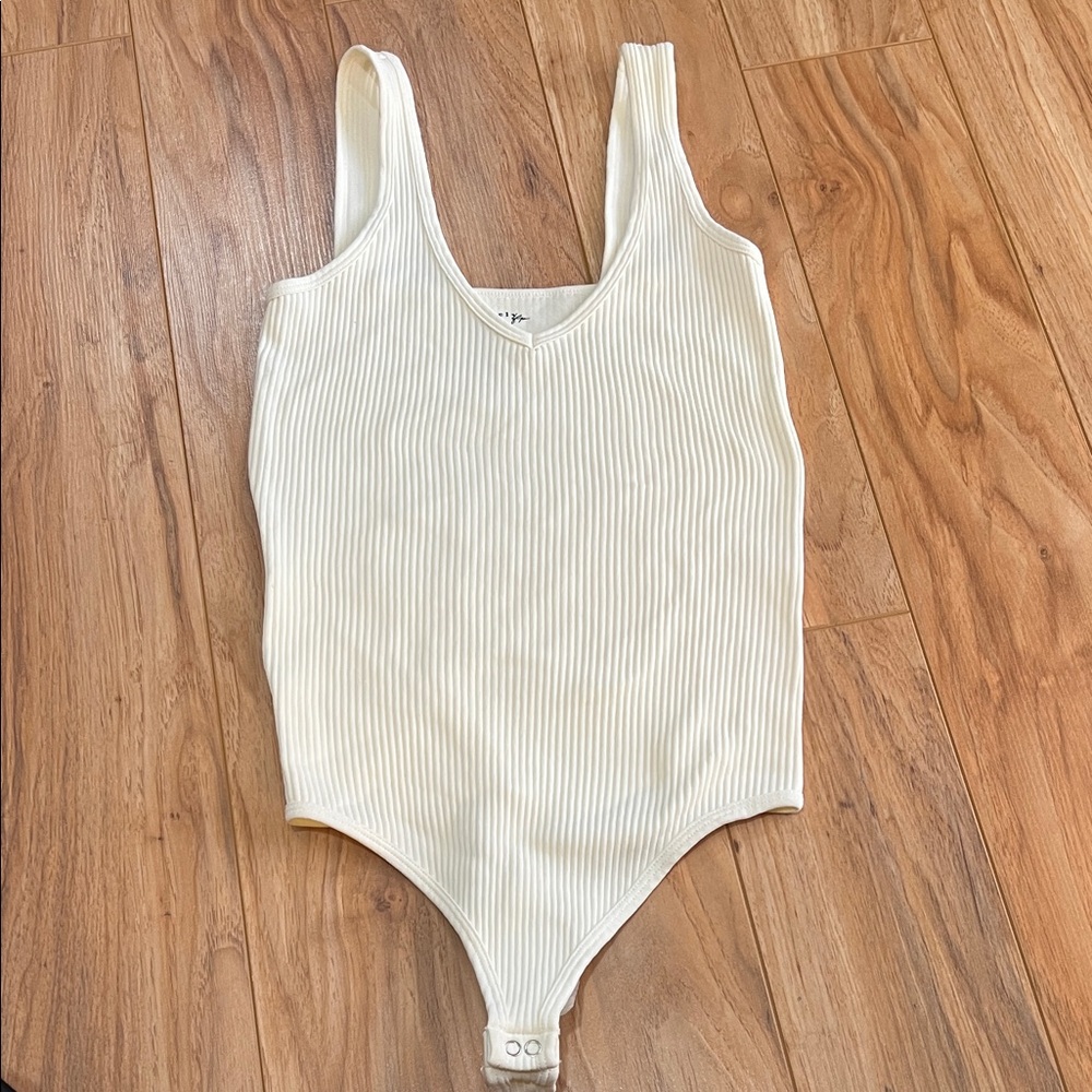 Free People Intimately Ivory Thong Ribbed Bodysuit M/L